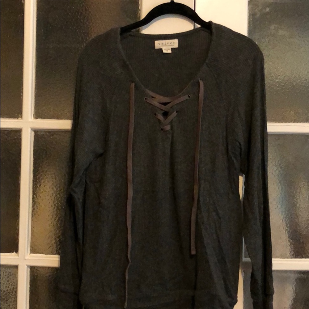 Lace up ribbed sweater
